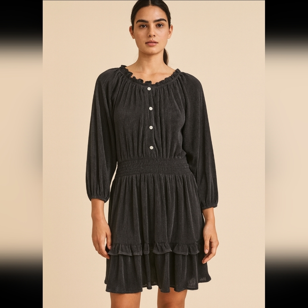 Another Love NWT Charcoal Metallic Ribbed Long Sleeve Mini Holiday Dress Size XL